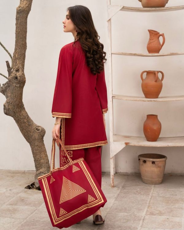 3 Pcs Linen Print Dress & Bag