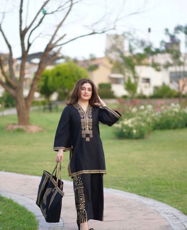 3 Pcs Linen Print Dress & Bag