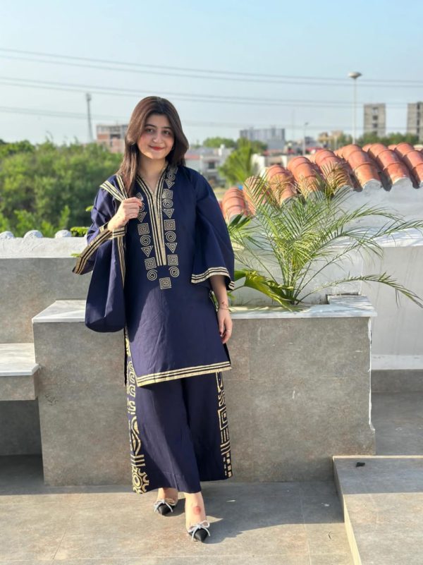 3 Pcs Linen Print Dress & Bag