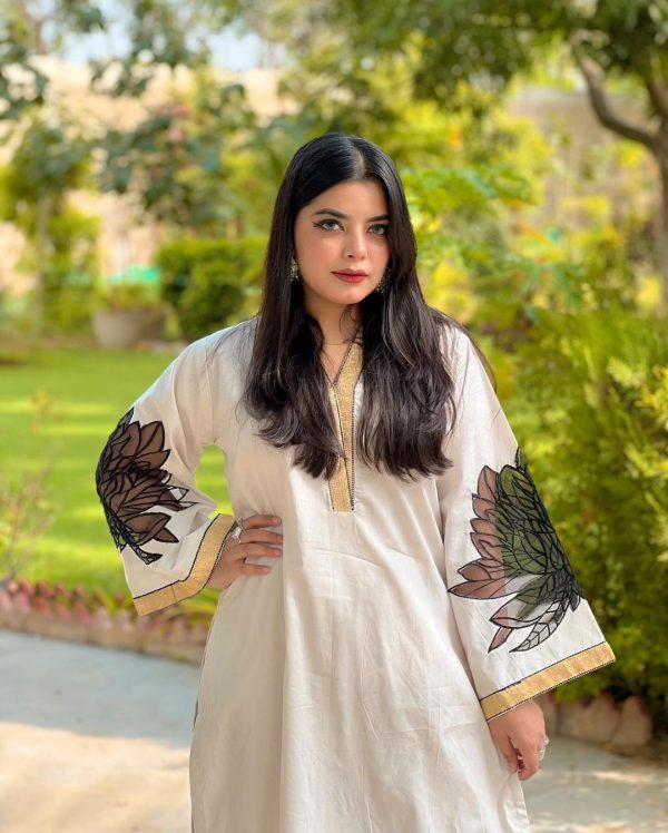 Almond Emb Shirt With Almond Emb Plazo ( White Colour)