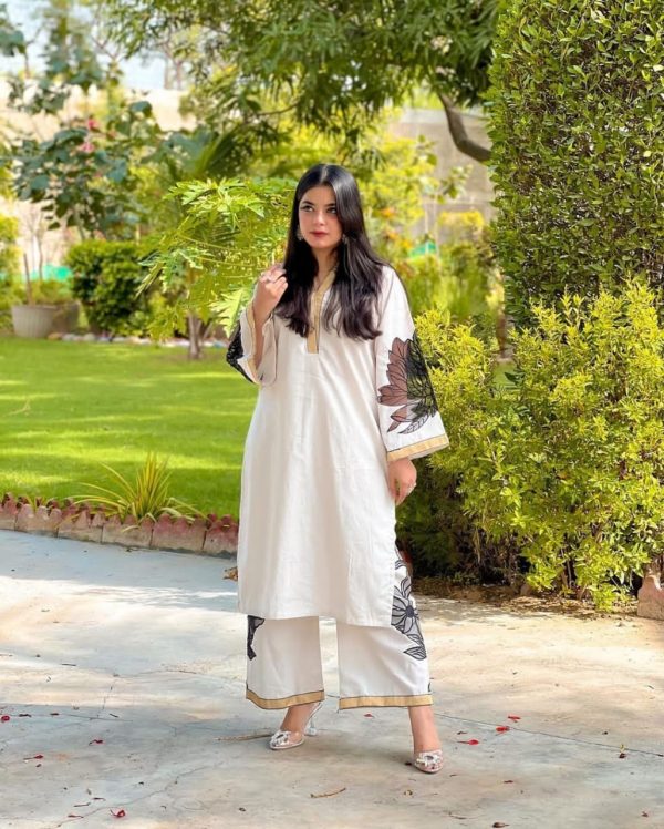 Almond Emb Shirt With Almond Emb Plazo ( White Colour)